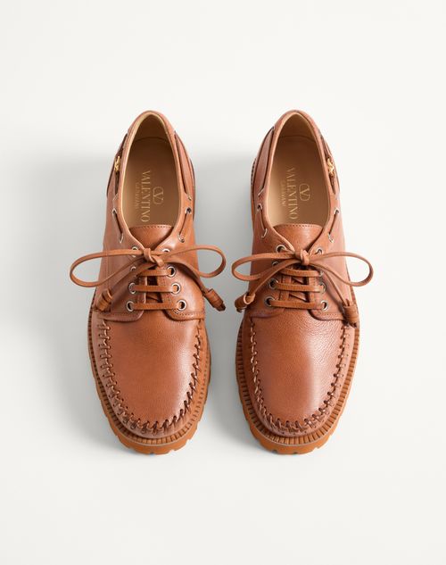 Valentino Garavani - Lord Chunky Buffalo Boat Shoe - Tobacco - Man - Loafers And Driver