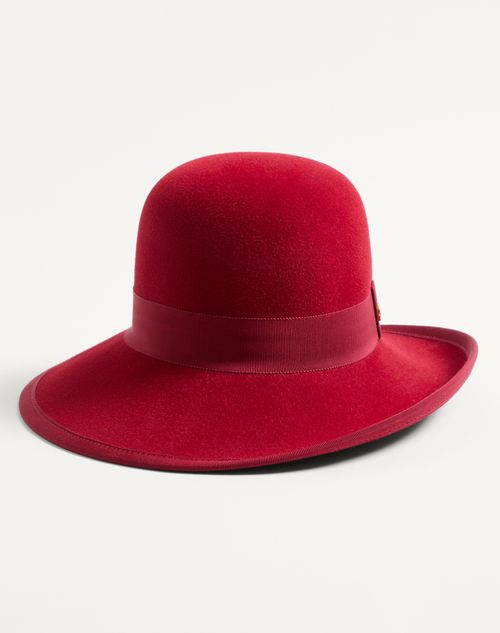 Valentino Garavani - Vlogo Signature Hat In Lapin Fabric - Cherry Red - Woman - Hats And Gloves
