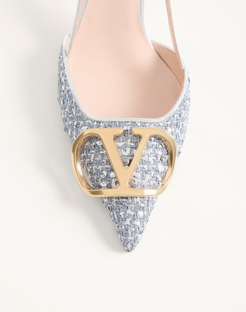 Valentino Garavani - Vlogo Signature Metallic Tweed Slingback Pump 80mm - Silver - Woman - Pumps And Slingbacks