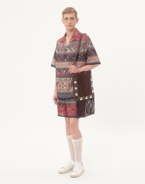 Valentino - Bowling Shirt In Cotton Muslin With Voyage Imaginaire Print And Passementerie Trims - Multicolor - Man - Shirts
