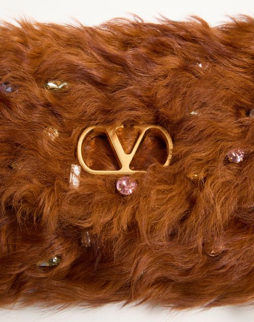 Valentino Garavani - Valentino Garavani Devain Small Shoulder Bag In Lamb Fur With Rhinestones. - Brown/multicolour - Woman - Shoulder Bags