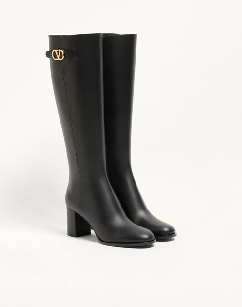 Valentino Garavani - Vlogo Signature Calfskin Boot 70mm - Black - Woman - Boots And Ankle Boots