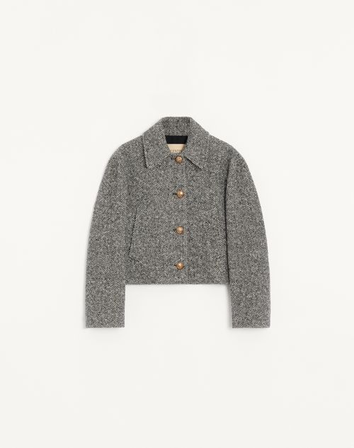 Valentino - Urban Wool Chevron Peacoat - Ivory/black - Woman - Jackets And Blazers