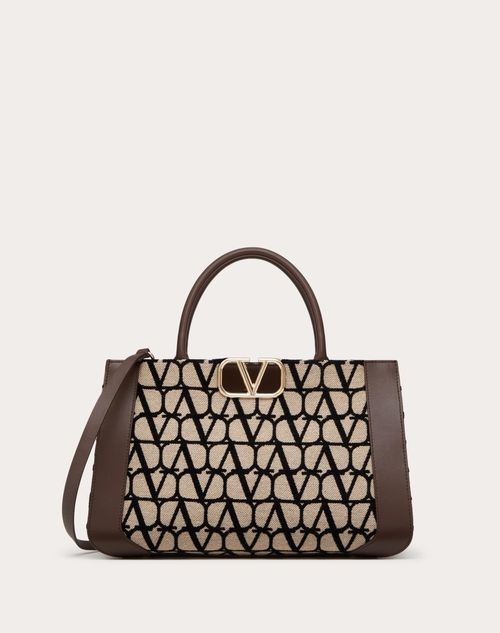 Valentino Garavani - Medium Vlogo Signature Toile Iconographe Handbag - Beige/black - Woman - All About Logo