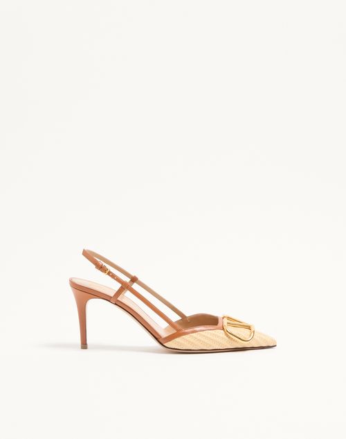 Valentino Garavani - Vlogo Signature Raffia Slingback Pumps 80mm - Beige - Woman - Pumps