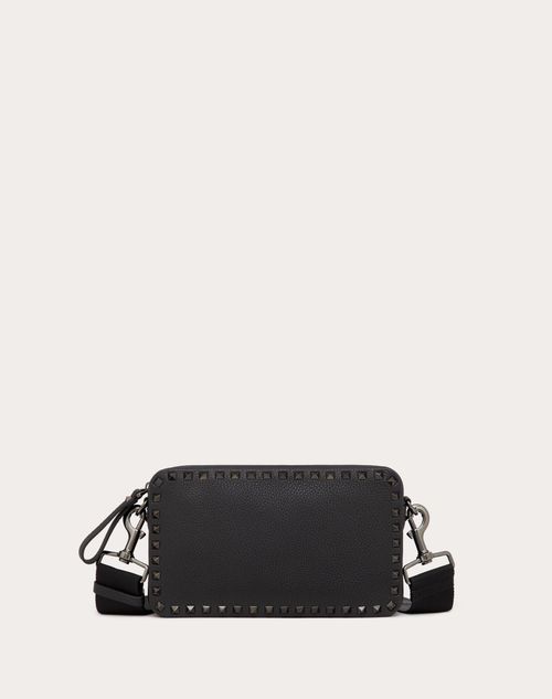 Rockstud Grainy Calfskin Crossbody Bag for Man in Black