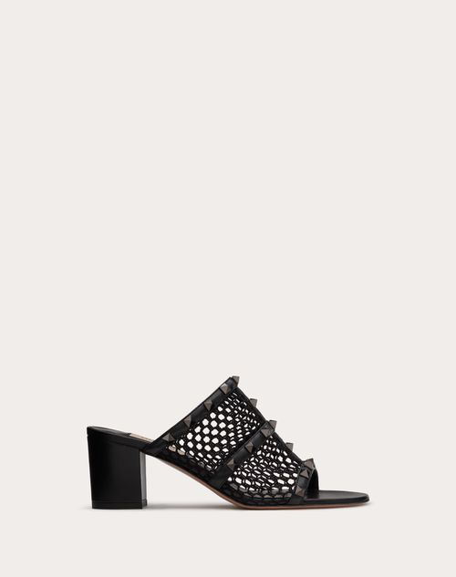 Valentino Garavani - Rockstud Mesh Slider Sandal With Matching Studs 60mm - Black - Woman - Woman Sale