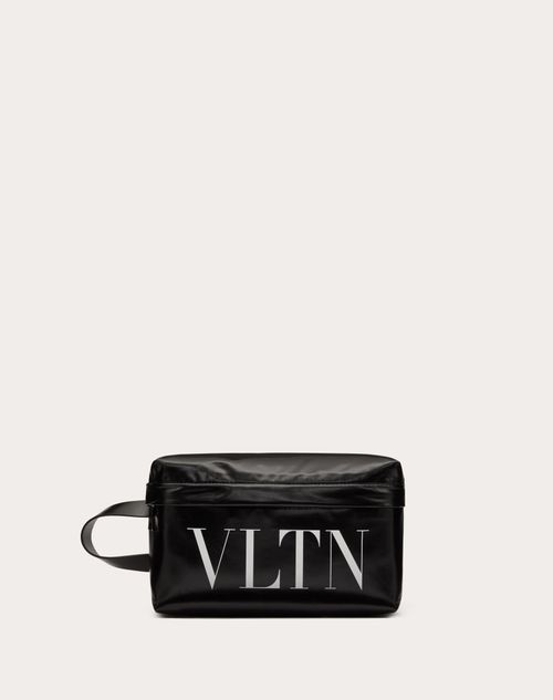 Valentino Garavani - Vltn Calfskin Leather Washbag - Black/white - Man - Pouches