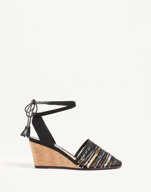 Valentino Garavani - La Cruisette Mesh Wedge With Embroidery 75mm - Black - Woman - Espadrilles - Shoes