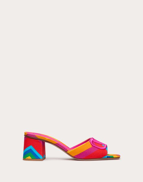 Valentino Garavani - Sandalo Slide Valentino Garavani Escape In Canvas Con Stampa Chevron24 60mm - Multicolor/pink Pp - Donna - Sandali