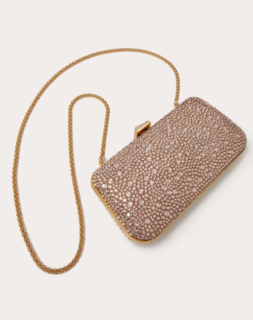 Minaudiere Carry Secrets Ornee De Strass pour Femme en Gold Quartz Valentino FR