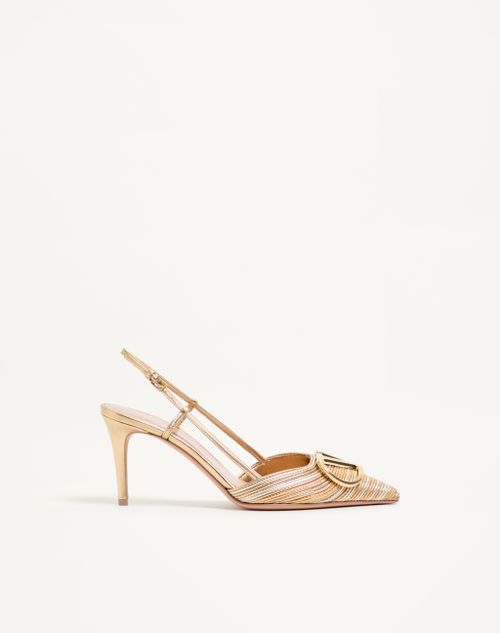 Valentino Garavani - Vlogo Signature Slingpumps In Metallic Mit Cornely-stickerei, 80 Mm - Gold - Frau - Pumps Und Slingbacks