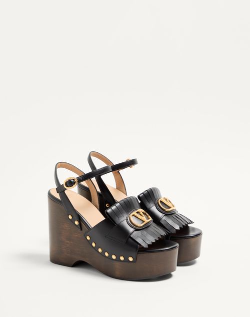Valentino Garavani - Sabots À Franges En Cuir De Veau Vlogo Signature, Talon : 120 mm - Noir - Femme - Espadrilles Et Compensées