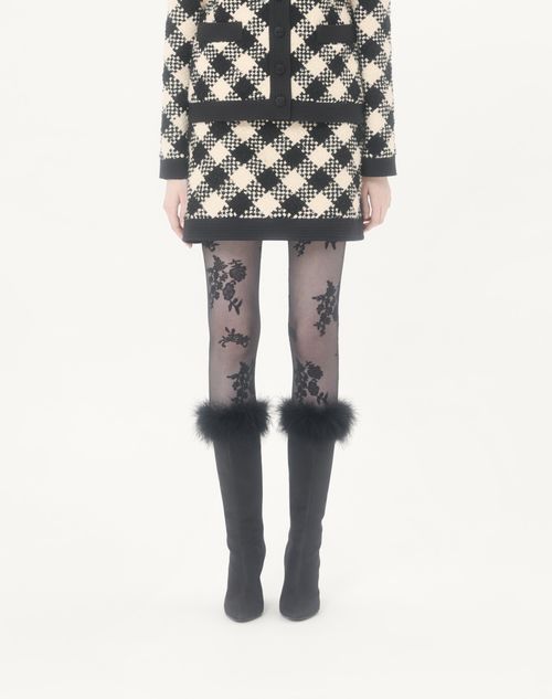 Valentino - Falda De Damier Tweed - Abedul/negro - Mujer - Faldas