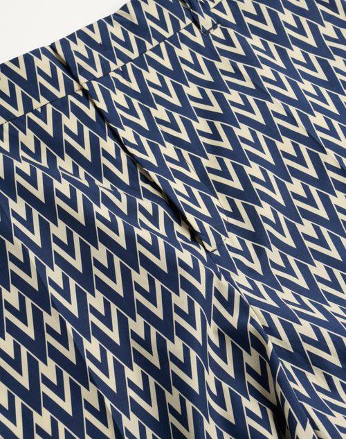 Valentino - Cotton Popeline Bermuda Shorts With Toute La V Print - Navy/cream - Man - Pants And Shorts