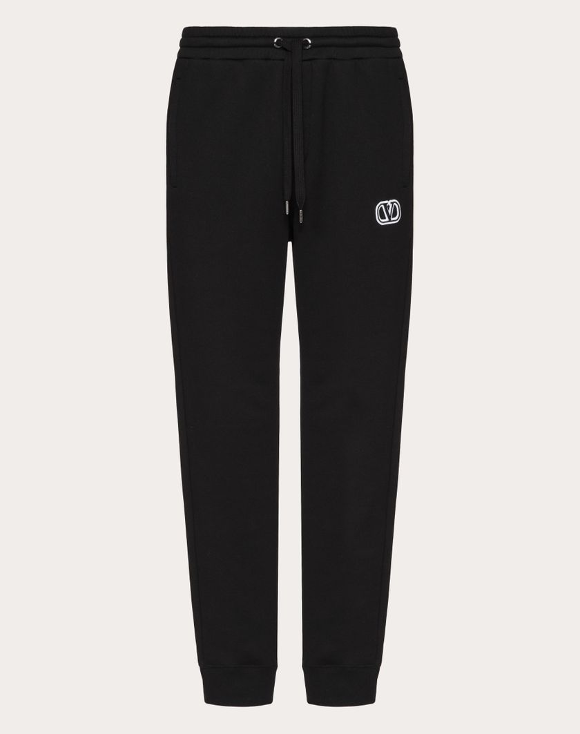 Valentino Handbags Pantalone Da Jogging In Cotone Tecnico Con Patch Vlogo Signature per Uomo in Nero | Valentino IT