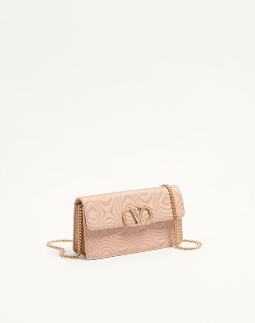 Valentino Garavani - Vlogo Signature Chain Wallet In Moiré Fabric With Jewel Logo - Pink/crystal - Woman - Wallets And Small Leather Goods