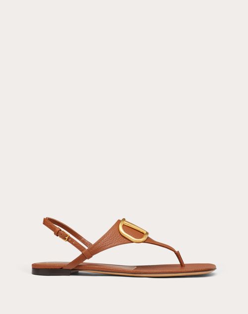 Valentino Garavani - Vlogo Signature Flat Thong Sandal In Grainy Calfskin - Saddle Brown - Woman - Shoes
