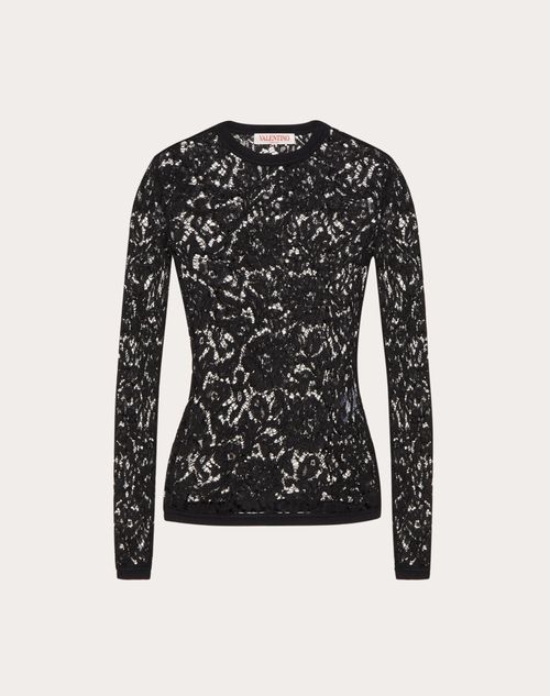 Valentino - Heavy Lace Stretch T-shirt - Black - Woman - Shirts And Tops