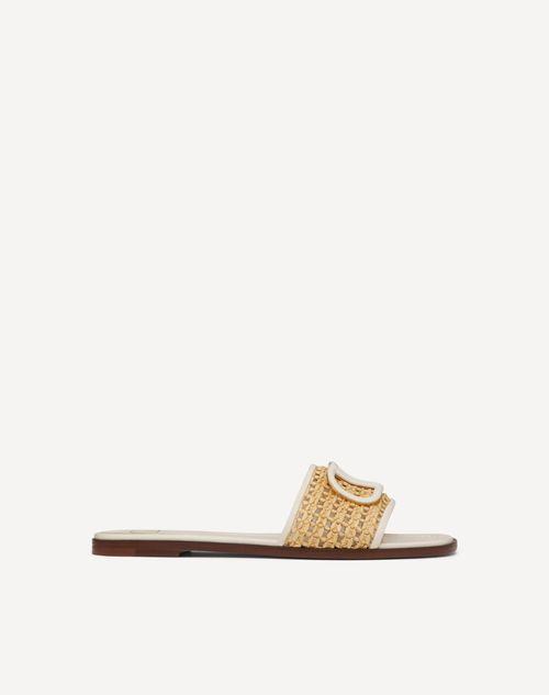 Valentino Garavani - Vlogo Signature Woven Raffia Slide Sandal 80mm - Natural/ivory - Woman - Slides And Thongs