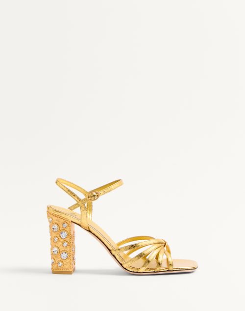 Valentino Garavani - Preshoes Sandal In Laminated Ayers With Crystals 90mm - Antique Gold/crystal - Woman - Sandals