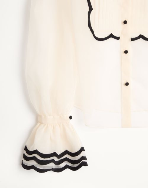 Valentino - Embroidered Organza Shirt - Vanilla/black - Woman - Shirts And Tops