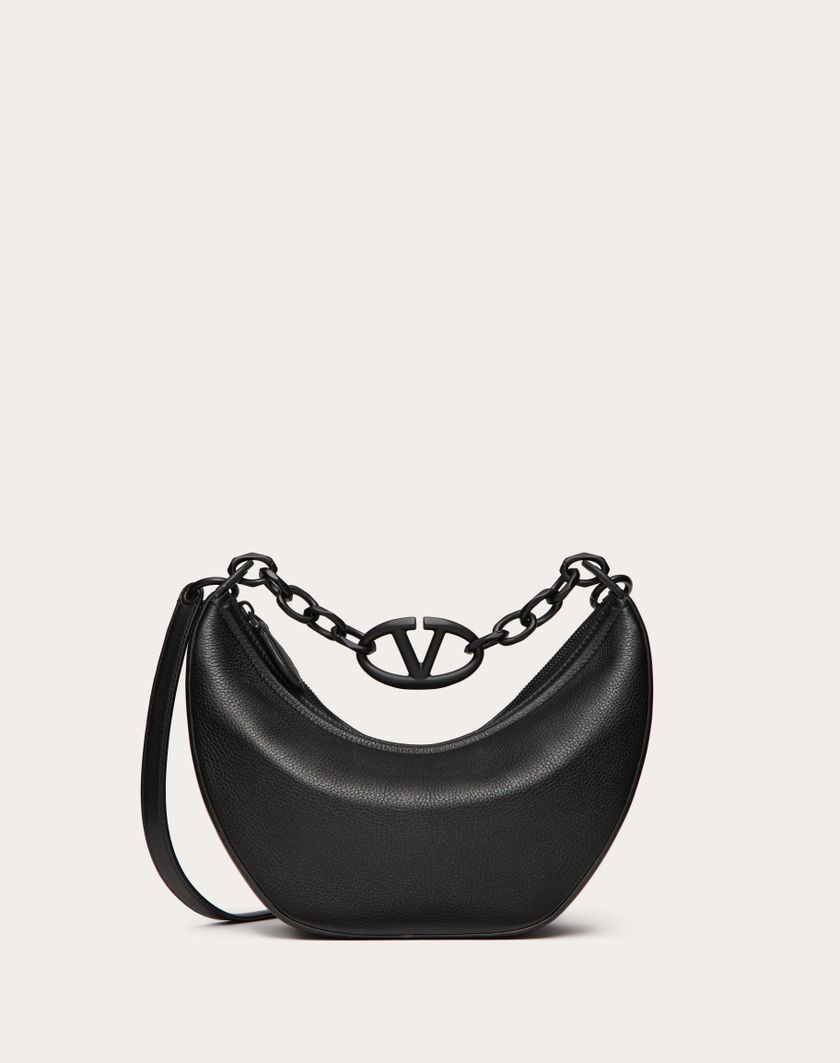 Valentino Handbags Hobo Piccola Vlogo Moon Bag In Vitello Granato Con Catena per Donna in Nero | Valentino IT