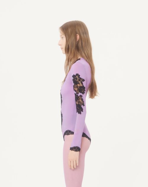 Valentino - Jersey Bodysuit With Lace - Lilac/black - Woman - Lingerie