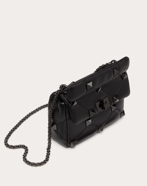 Valentino Garavani Women's Medium Roman Stud The Shoulder Bag in Nappa with Chain and Tone-on-Tone Studs - Black