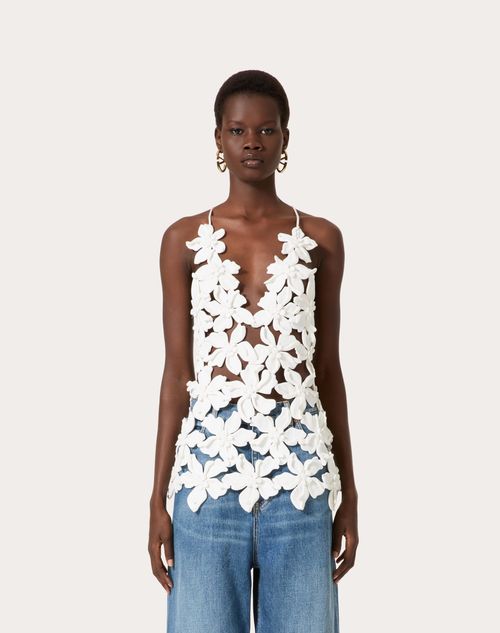 Embroidered Piquet Top for Woman in White | Valentino MT 