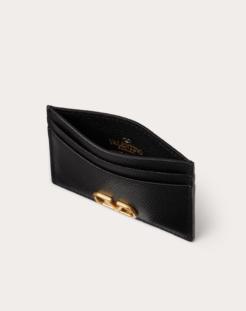 Vlogo Signature Grainy Calfskin Cardholder Wth Zip for Woman in Black