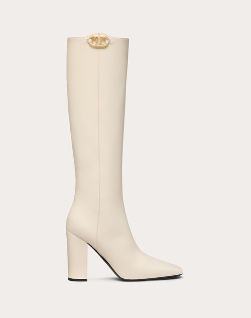 Valentino Garavani - Vlogo The Bold Edition Boot In Calfskin 100mm - Ivory - Woman - Boots