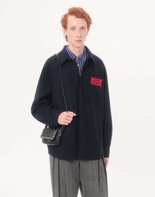 Valentino - Valentino Shirt Jacket In Lightweight Wool Cloth With You Can Come To My Villa Label - Navy - Man - Outerwear