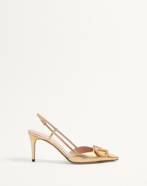 Valentino Garavani - Vlogo Signature Slingpumps Aus Lackiertem Nappaleder, 80 Mm - Antique Brass - Frau - Vlogo Signature - Shoes