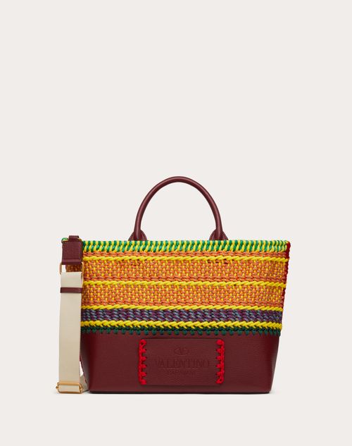 Valentino Garavani - Small Valentino Garavani Crochet Bags Fabric Tote - Cherry/multicolor - Man - Man Bags & Accessories Sale