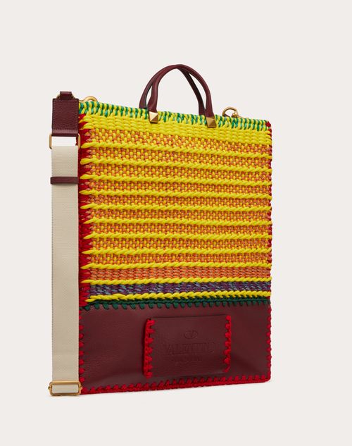 Valentino Garavani - Valentino Garavani Crochet Bags Fabric Flat Tote - Cherry/multicolor - Man - Man Bags & Accessories Sale