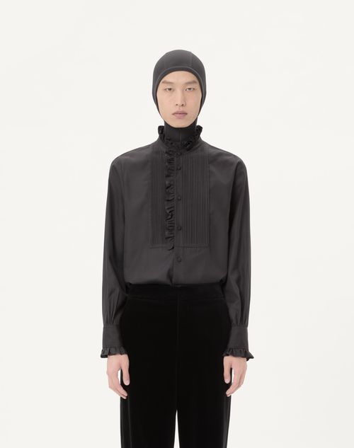 Valentino - Valentino Silk Poplin Shirt With Plastron And Ruffles - Black - Man - Shirts