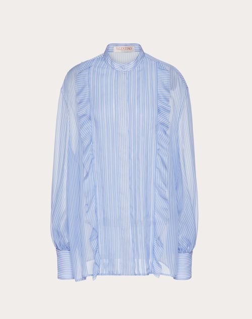 Valentino - Camicia In Chiffon Classic Stripes - Azzurro - Donna - Camicie E Top