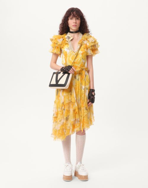 Valentino - Vestido De Chiffon Rose Gialle Papier Floral - Yellow Multicolor - Mujer - Vestidos