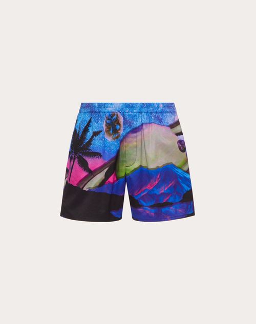Valentino - Shorts With Water Sky Print - Blue/multicolor - Man - Man Ready To Wear Sale