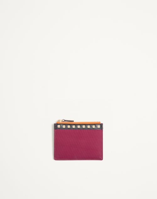Valentino Garavani - Valentino Garavani Stud-up Coin And Cardholder In Nylon And Grainy Calfskin - Insolent - Man - Wallets And Small Leather Goods