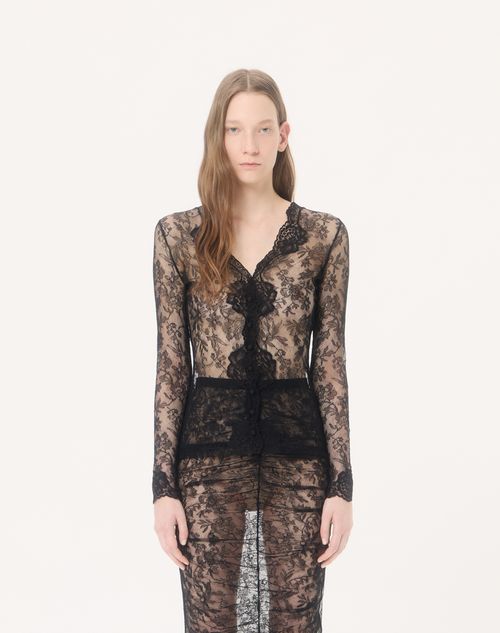 Valentino - Cardigan In Pizzo Stretch - Nero - Donna - Camicie E Top