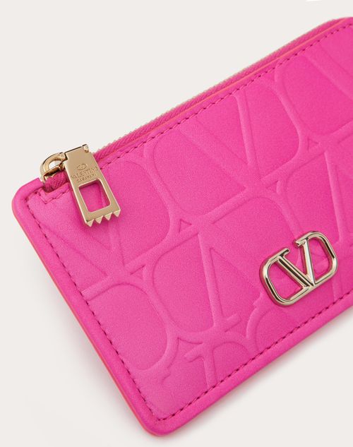 Valentino Garavani - Valentino Garavani Leather Toile Iconographe Calfskin Cardholder With Zip - Pink Pp - Woman - Wallets And Small Leather Goods