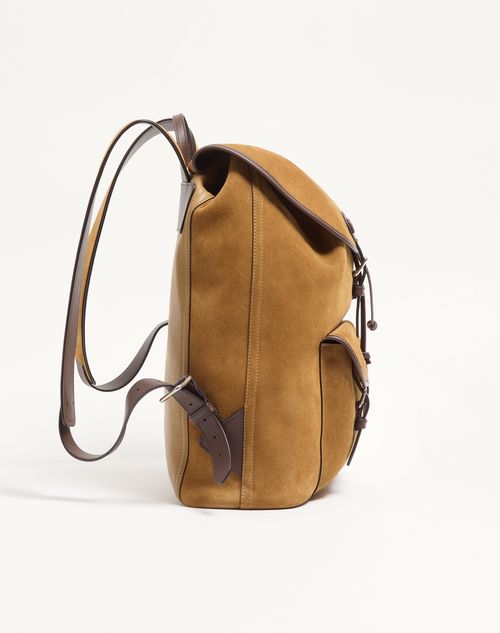 Valentino Garavani - Zaino Valentino Garavani Antibes In Suede - Havana Beige - Uomo - Zaini