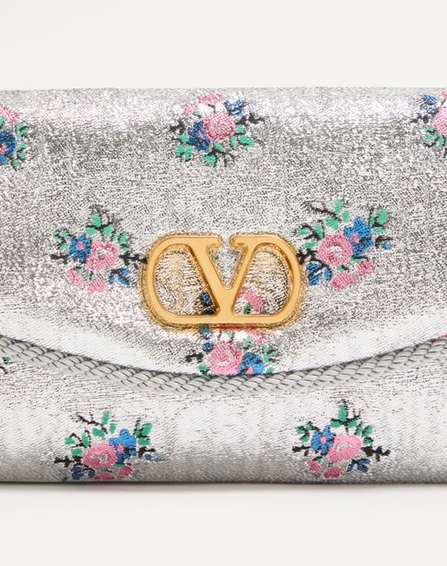 Valentino Garavani - Valentino Garavani Devain Small Shoulder Bag In Floral Lurex Jacquard Fabric - Silver - Woman - Shoulder Bags