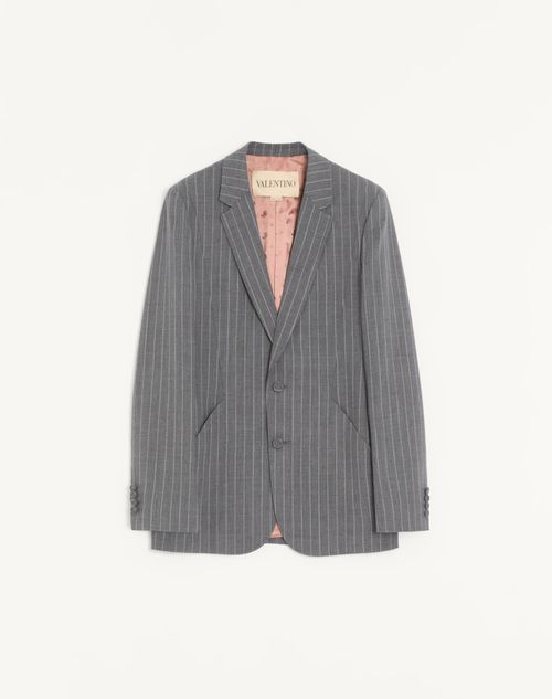Valentino - Valentino Single-breasted Jacket In Pinstripe Wool - Grey - Man - Coats And Blazers