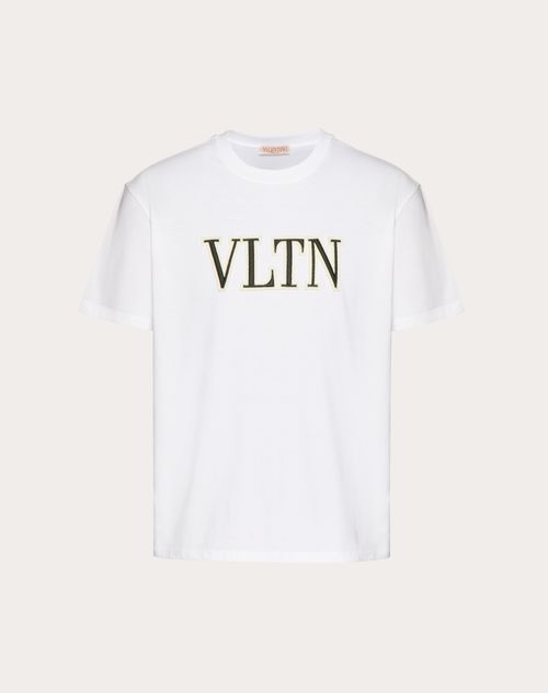 Vltn Embroidered Cotton T-shirt for Man White Valentino US
