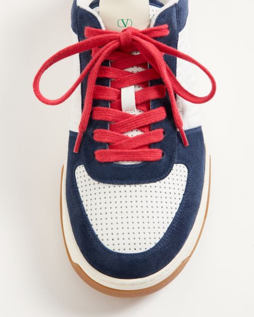 Valentino Garavani - Sparry Sneaker In Split Leather And Nappa - Cobalt/white/coral - Man - Sneakers