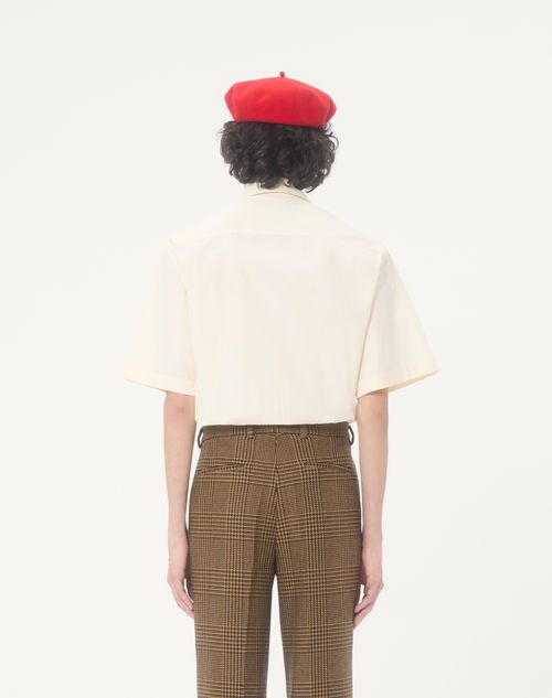 Valentino - Valentino Cotton Poplin Bowling Shirt With Inlaid V And Vlogo Patch - Ivory/black - Man - Shirts