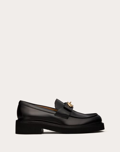 Valentino Garavani - Mocassins Vlogo Locker En Cuir De Veau, Talon : 40 mm - Noir - Femme - Loafers & Oxford